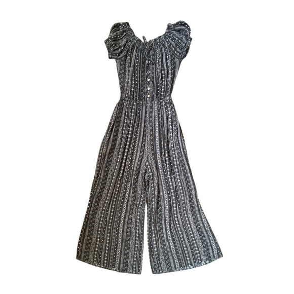 By Together Floral Button Down Puff Sleeve Wide Leg Stretchy Waist Jumpsuit SZ L - Picture 6 of 11